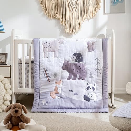 Crib Bedding Set 4 Pieces – Includes Comforter, 2 Fitted Sheets for Easy Changing, Crib Skirt – Soft, Breathable, Machine Washable – Fits Standard Crib Mattress – Baby Nursery Set for Boys & Girls