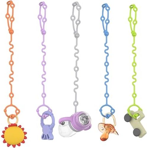 Toy Straps, Teether Pacifier Holder Clip, Silicone Setpacifier Clip for High Chair Stroller Accessories, Toddler Feeding Bottle Straps Car Seat Toys Baby Cribs Travel Essential, 5pcs