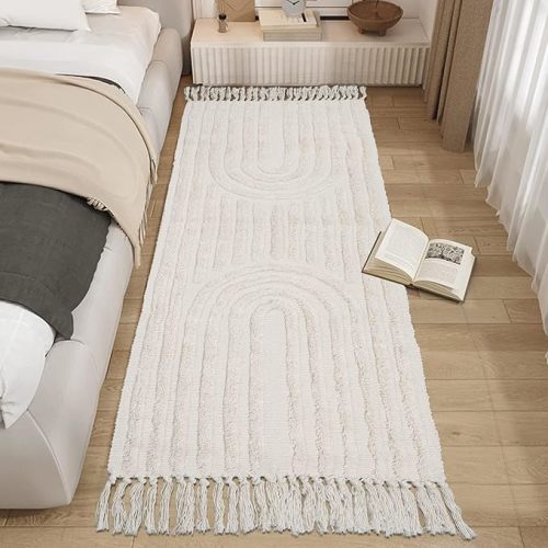LEEVAN Boho 2'x6' Washable Rug Runners for Hallway Kitchen Rug Tufted Cotton Carpet Runner with Tassels Handmade Farmhouse Bohemian Bedroom Throw Rugs for/Living Room/Entryway Accent Rug