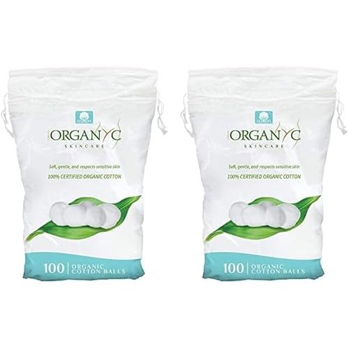 Organyc 100% Organic Cotton Balls for Sensitive Skin, 100 Count (Pack of 2)