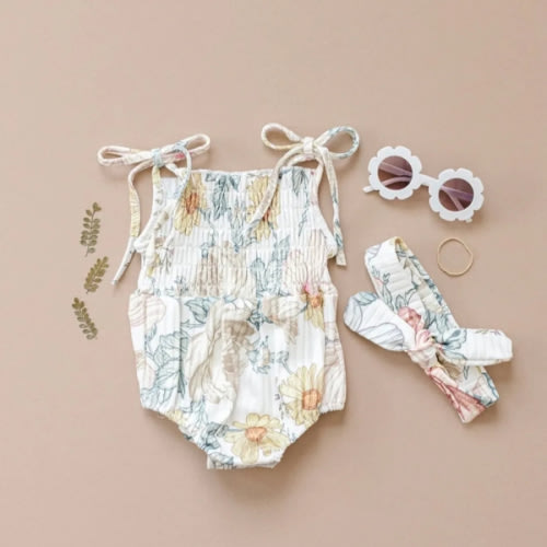 Ruby Ribbed Romper in Spring Floral | Reverie Threads