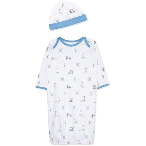 Little Me Clothes for Baby Boys' 2-Piece Nightgown and Cap Set 100% Cotton with Elastic Bottom, Baby Essentials