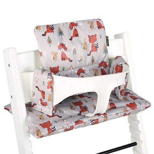 Ukje | Cushion fit for Stokke Tripp Trapp | Grey Foxes Cushion for Tripp Trapp High Chair l Seat Cover Compatible with Stokke Tripp Trapp Baby Chair l Seat Cushion Made in Europe