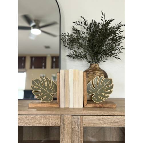 Monstera Bookends, Leaf Bookends, Book Stoppers, Wooden Book Ends, Laser Cut Bookends, Modern Decor, Shelf Decor