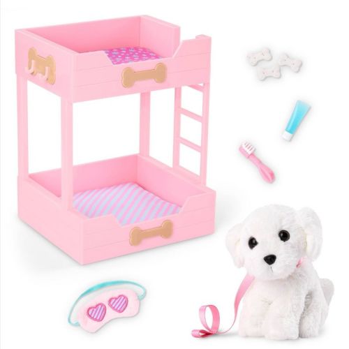Our Generation Puppy Dreams Pink Bunk Bed with Pet Dog Plush Dollhouse Set: Fits 18" Dolls, Includes 11 Doll Accessories