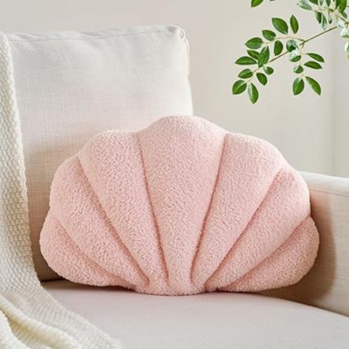 Shell Pillow Seashell Decorative Pillow Light Pink Beachy Coastal Shell Shaped Throw Pillows 13x10 Inch Soft Ocean Beach Sea Shell Plush Pillows Cushion for Bed Couch Living Sofa Room Decor