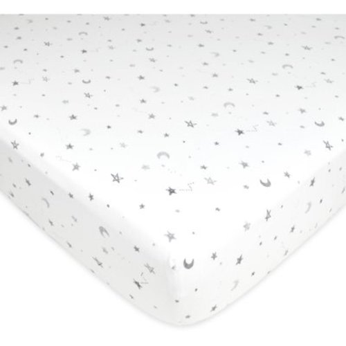American Baby Company Printed 100% Cotton Jersey Knit Fitted Crib Sheet for Standard Crib and Toddler Mattresses, Grey Stars and Moon, for Boys and Girls