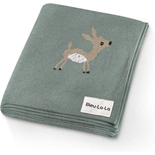 Soft Baby Swaddle Receiving Blanket - 100% Cotton Knit Soft Cozy Receiving Swaddling Crib Stroller Quilt Blanket for Shower Gift Registry for Newborns, Infants, Toddlers (Deer - Sage)