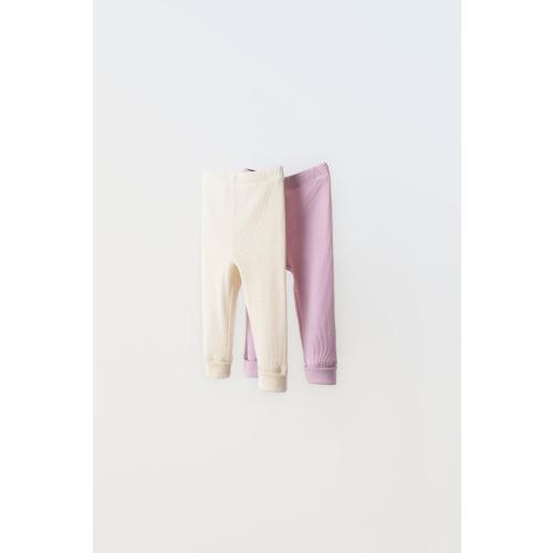 TWO-PACK OF WAFFLE WEAVE LEGGINGS - Mauve | (Size 6-9m)