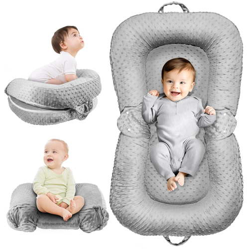 Baby Lounger Pillow - 3-in-1 Infant Lounger Pillow for Newborn 0-24 Months, Breathable & Soft Baby Nest for Baby, Portable Newborn Lounger for Home and Travel, Babies Essentials Gifts, Grey