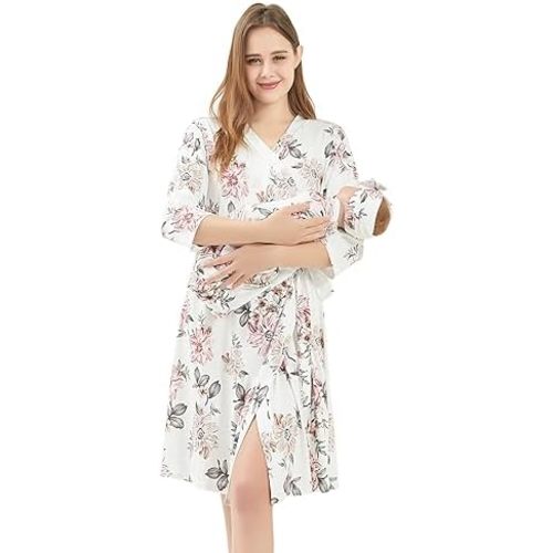 Galabloomer Maternity Robe and Baby Receiving Blanket, Matching Mommy Labor Delivery Robe and Swaddle Set Little Red Heart