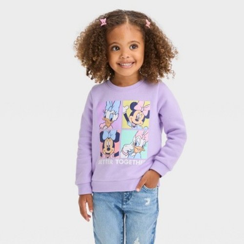 Toddler Girls' Minnie Mouse Printed Fleece Pullover Sweatshirt - Purple 18 M