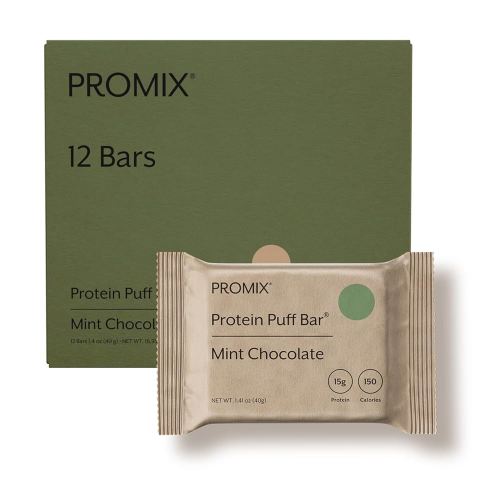 ProMix Nutrition Protein Puff Bars - Mint Chocolate- Marshmallow Crispy Treat - Great Tasting & Healthy On The Go Snack - High Protein & Low Calorie -Free From Gluten, Soy, & Corn - 12 Bars