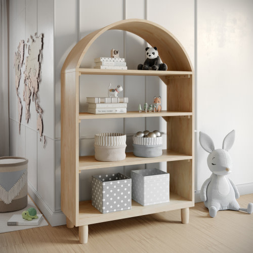 Buzz & Bloom Kids Open-Style Engineered Wood Bookshelf with 4 Shelves and Covered Rounded Top, Natural