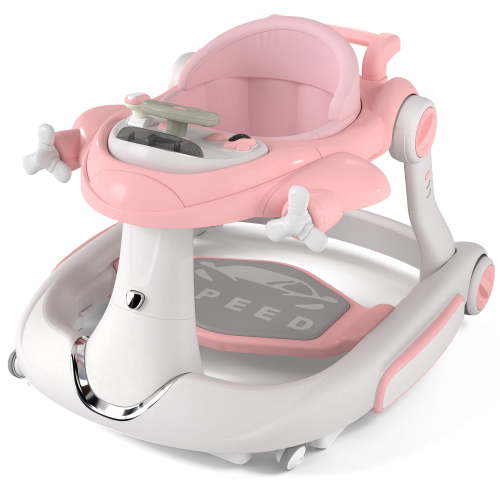 AILEEKISS 5-in-1 Musical Baby Walker with Wheels, Foldable Baby Walker for Boys Girls, Pink Beige