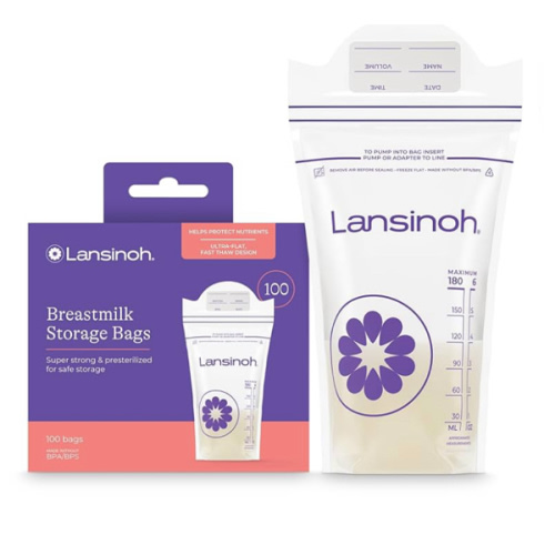 Lansinoh Breastmilk Storage Bags, 100 Count, Baby Essentials, Fast Freeze & Thaw Breast Milk Bags for Baby Bottle Feeding, Superior Strength & Stretch, 6 Ounce