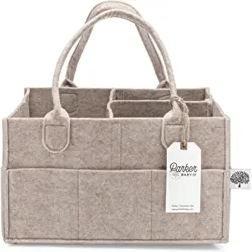 Parker Baby Diaper Caddy - Nursery Storage Bin and Car Organizer for Diapers and Baby Wipes (Oatmeal, Regular)