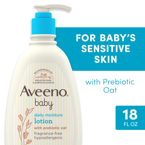 Aveeno Baby Daily Moisture Body Lotion for Sensitive Skin with Natural Colloidal Oatmeal, Suitable for Newborns, 18 FL OZ