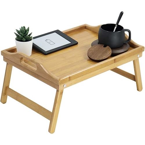 KKTONER Bamboo Bed Tray with Folding Legs - Foldable Serving & Portable Laptop/Snack/Breakfast/Drawing Table (40)