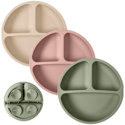Amazon.com: WeeSprout Suction Plates for Babies & Toddlers - 100% Silicone, Dinnerware Stays Put, Divided Design for Picky Eaters, Microwave & Dishwasher Friendly, 3 Pack : Baby