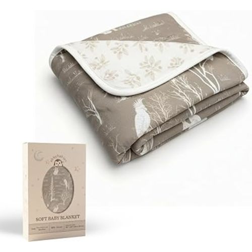 Reversible Soft Baby Blanket, Grow-with-Baby for Boys and Girls, Bamboo Viscose & Cotton, 39"x30", Receiving Blankets, CPC Certified, Gift-Ready (Forrest Woodland)