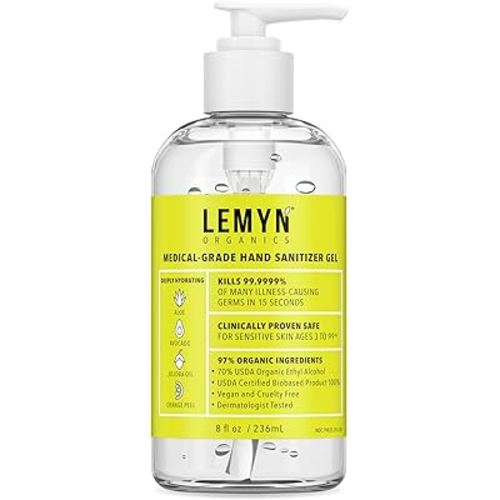 Medical Grade Hand Sanitizer Gel - 97% ORGANIC - 8 FL.OZ. with PUMP