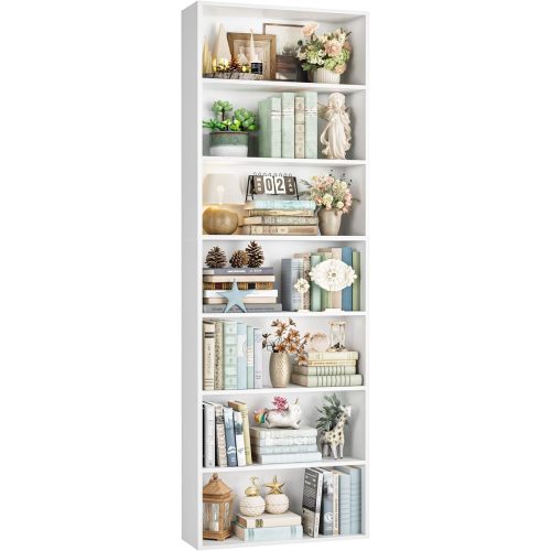 FACBOTALL 82" Tall Bookshelf White Bookcase, 7-Tier Open Display Shelves