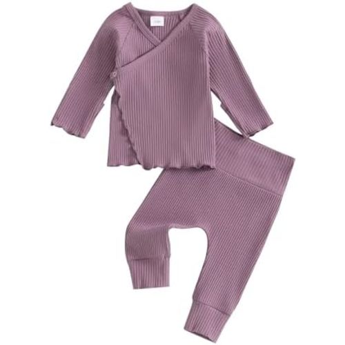 GOOCHEER 2Pcs Newborn Baby Girl Coming Home Outfit Mitten Cuffs Solid Knitted Long Sleeve T-Shirt Tops Pans Set Fall Clothes