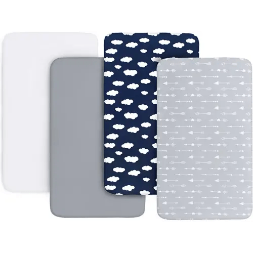 Crib Sheets for Boys and Girls Fitted 4 Pack - Breathable, Soft Microfiber Baby Sheets in Grey, Navy and White
