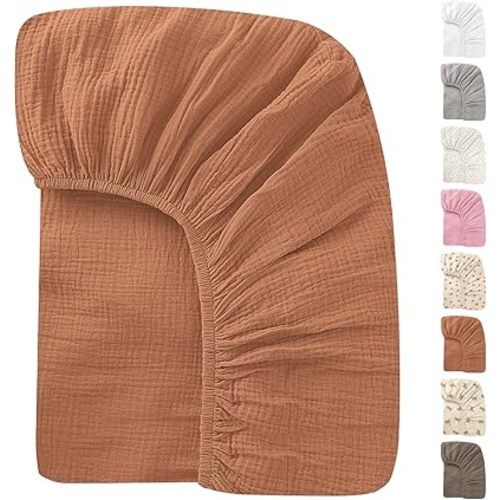 52x28 Inches Muslin Crib Sheets Fitted Crib Mattress Sheet for Baby Girls & Boys, 100% Cotton, Soft Boho Neutral Toddler Bedding Bed Sheets Fits Well Standard Size Crib Mattress 28x52 Inches