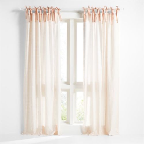 63" Pink Organic Cotton Windowpane Plaid Curtain Panel