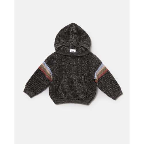 7 A.M. Enfant Chunky Hooded Boxy Sweater - Black Melange | Twinkle Twinkle Little One