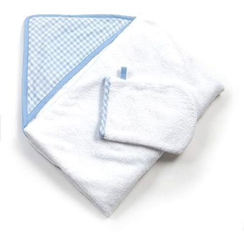 Tadpoles 2-Piece Hooded Towel & Mitt Set - Blue | 36" x 36" Towel - 9" x 6" Mitt | Made of 100% Woven Cotton Terry Cloth | Ideal for Babies & Toddlers | Soft, Absorbent, Durable & Machine-Washable