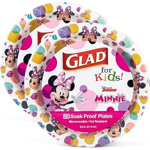 Glad for Kids Disney Mickey & Friends 8.5 Inch Paper Plates | Polka Dot Mickey & Friends Paper Plates, Kids Snack Plates | Disposable Plates Minnie Dots, 24 Count - 2 Pack