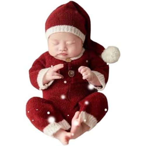 Newborn Photography Props Outfits Christmas Hat Leggings Infant Baby Boy Girl Photoshoot Costume