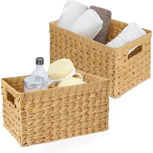 GRANNY SAYS Wicker Storage Baskets, Woven Baskets for Shelves, Waterproof Baskets for Organizing, Wicker Baskets with Handles, 2-Pack