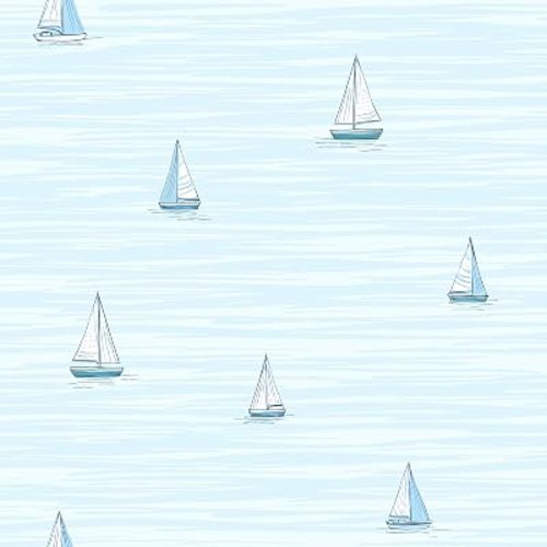Sailing Boat Wallpaper Peel and Stick Peaceful Blue Small Ship