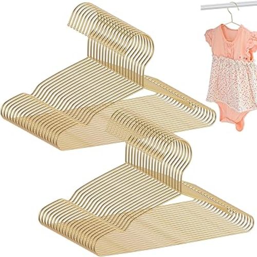 50 Pcs Small Gold Hangers for Clothes - 12.6 in Strong Metal Clothes Hangers, Space Saving Tiny-Clothes Hanger with Anti-Slip Shoulder Grooves for Jacket Trouser Pant