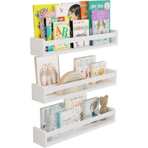 You Have Space Unge 24'' Nursery Book Shelves, Wall Bookshelf for Kids, Wood Floating Shelves for Kids Room, Set of 3, White