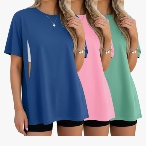 3 Pack Women's Oversize Nursing Breastfeeding Shirts Hidden Zipper Short Sleeve Loose Fit Maternity Tops