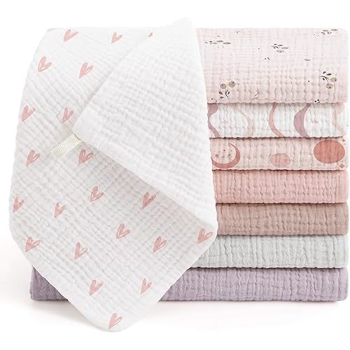 Bearmoss Muslin Burp Cloths 100% Cotton Cloths Baby Burp Cloths Muslin Washcloths Ultra-Absorbent Soft Baby Face Towel Burping Clothes for Newborn Burp Cloths Baby Boys and Girls 20"x10" (PinkPurple)