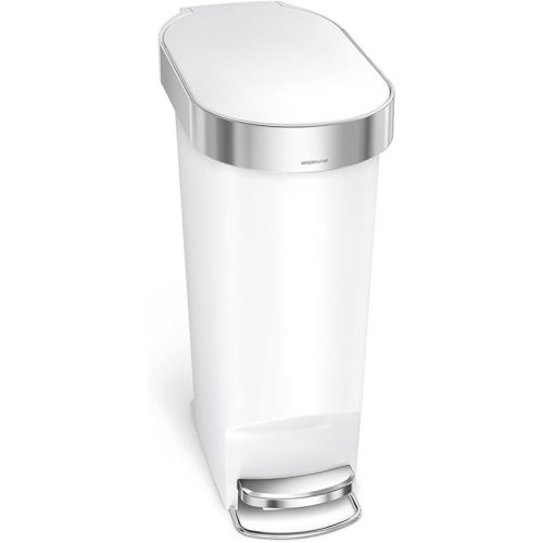 simplehuman 40 Liter / 10.6 Gallon Slim Kitchen Step Trash Can with Liner Rim, 40L, White