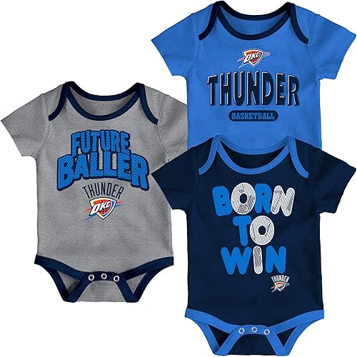 Outerstuff NBA Infants Little Fan 3 Piece Creeper Bodysuit Set (24 Months, Oklahoma City Thunder)