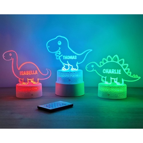 Custom dinosaur night light, Kids acrylic night light for kids bedroom decor, personalized with your name.