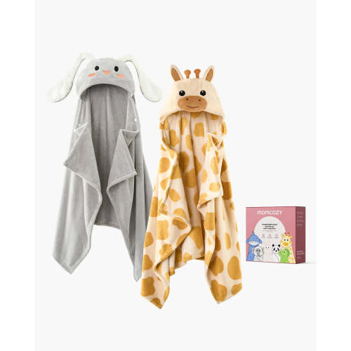 Soft Coral Fleece Baby Hooded Towels - Giraffe and Rabbit