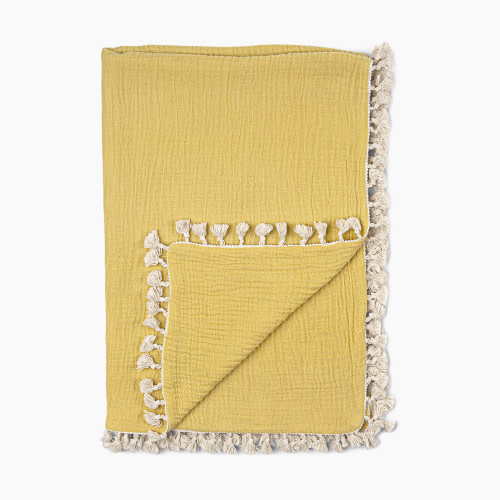 Crane Baby 6 Layer Muslin Blanket with Tassel Edge - Ochre