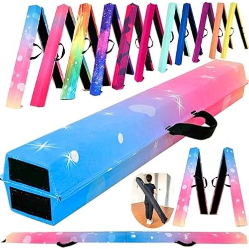 MARFULA 6 FT / 8 FT / 9 FT Folding Gymnastics Beam Foam Balance Floor Beam - Extra Firm - Suede Cover - Anti Slip Bottom with Carry Bag for Kids/Adults Home Use