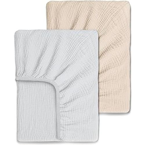 Ultrasoft Muslin Baby Crib Sheets Neutral for Boy or Girl, 100% Organic Cotton Boho Fitted Crib Sheet in 2-Pack, Universal Fit Crib Mattress Sheet Set, 52 x 28”- Sand-Ether