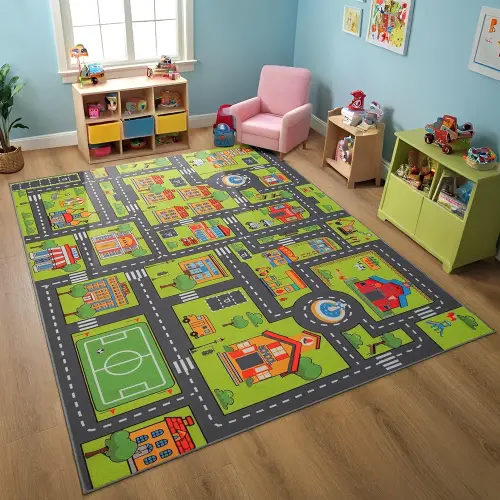 Zareas Kids Car Rug Educational City Traffic Road Map Fun Carpet, 5x8 Feet Grey Kids Play mat Area Rug for Playroom Bedroom Classroom, Upgrade Anti-Skid Rectangular Kids Street Map Rug