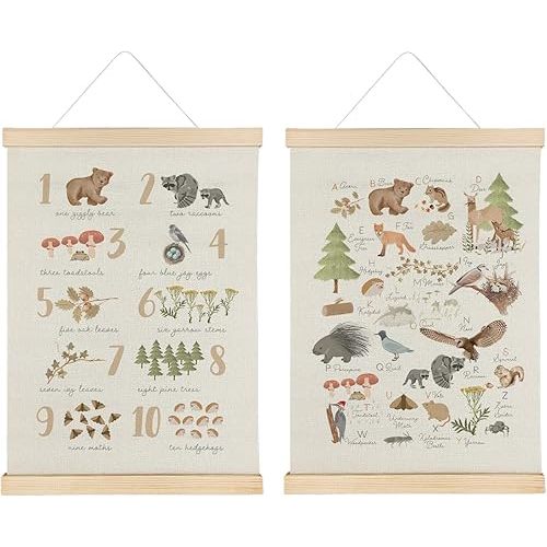 Qvapt Woodland Animal Alphabet Posters, Kids Wall Decor, 12x16, Classroom Posters with Hanger, Set of 2